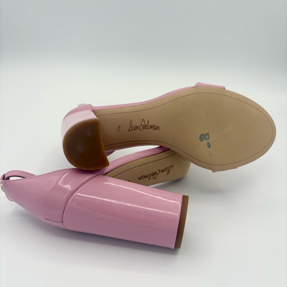 NEW Sam Edelman Yaro Heels Sandals Ankle Strap Patent Pink Girly Women’s 9.5 - Picture 7 of 10